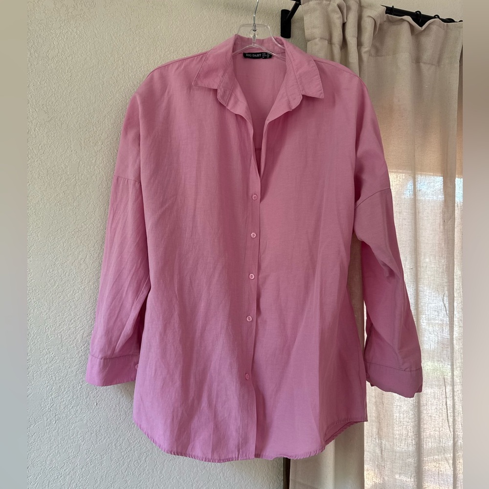Pink button down top